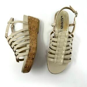 Balmain Ivory Patent Leather Cork Wedge Sandals Sz 7